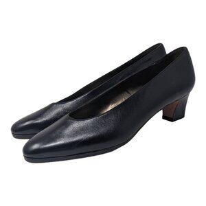 Vintage Paloma Womens Shoes Black Leather Low Heel Pump Slip On Size 8N ITALY
